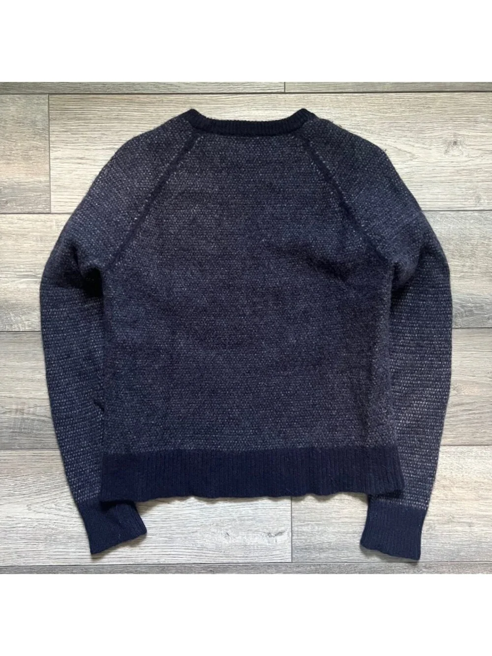 J.Crew Women's L Pullover Crewneck Wool Sweater Navy Waffle Knit 100% Lambswool